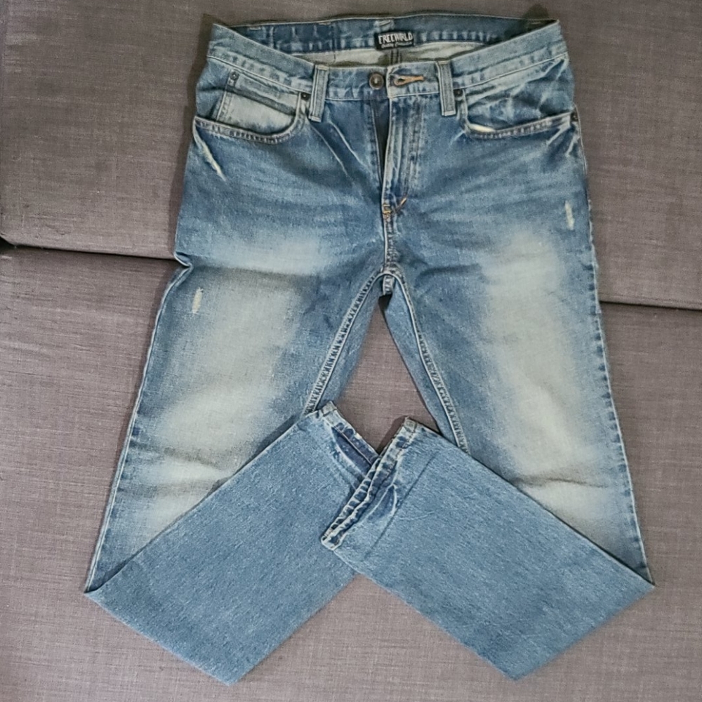 Free World Messenger blue jeans